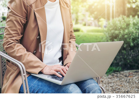 Work and relax, Woman freelancer is working on computer laptop, Work and relax, Woman freelancer is working on computer laptop, 35667625