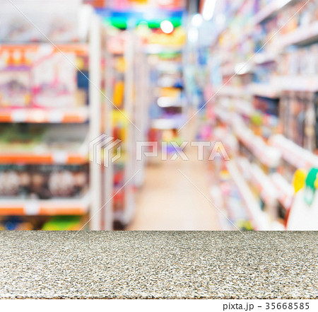 Marble empty table in front of of kids toy store 35668585