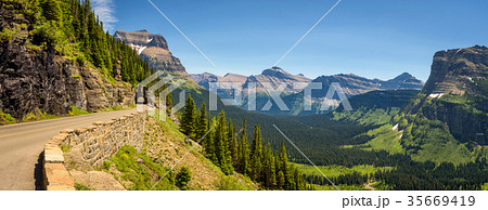 Going to the Sun Road with panoramic view of 35669419