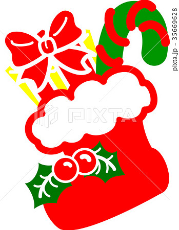 クリスマスブーツ 赤緑 ひいらぎ プレゼント キャンディのイラスト素材