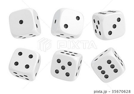 3d rendering of a set of six white dice with black 35670628
