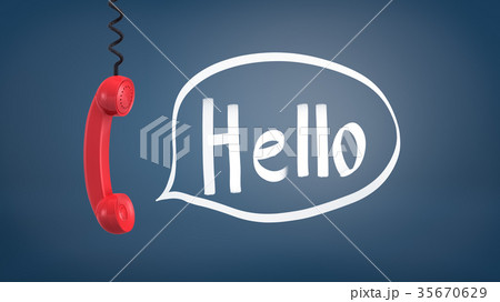 3d rendering of a red retro phone receiver hangs 35670629