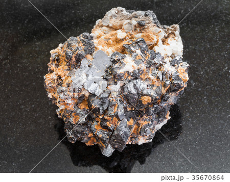 raw Sphalerite with Galena ore on dark background 35670864