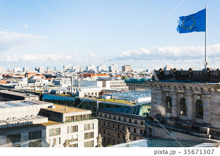 Berlin city and EU flag over Reichstag 35671307