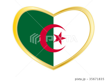 Flag of Algeria in heart shape, golden frame 35671835