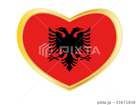 Flag of Albania in heart shape, golden frame 35671836