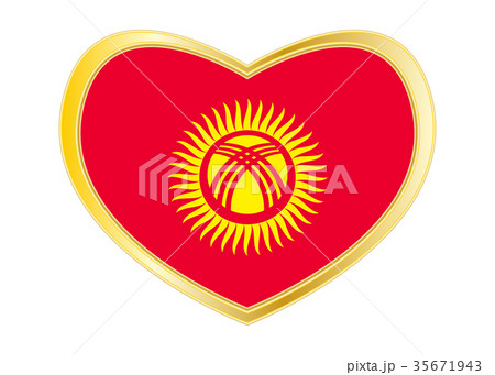 Flag of Kyrgyzstan in heart shape, golden frame Flag of Kyrgyzstan in heart shape, golden frame 35671943