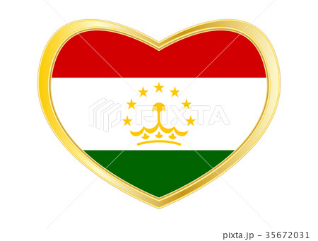 Flag of Tajikistan in heart shape, golden frame 35672031