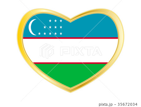 Flag of Uzbekistan in heart shape, golden frame 35672034