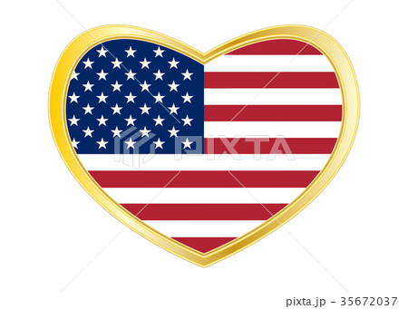 Flag of USA in heart shape, golden frame Flag of USA in heart shape, golden frame 35672037