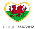 Flag of Wales in heart shape, golden frame 35672042