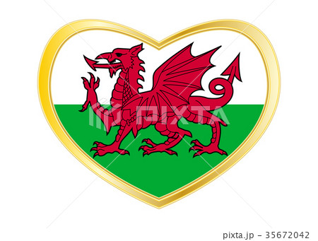 Flag of Wales in heart shape, golden frame 35672042