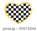 Checkered racing flag in heart shape, golden frame 35672044