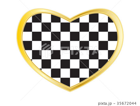 Checkered racing flag in heart shape, golden frame 35672044