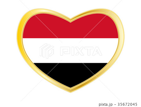 Flag of Yemen in heart shape, golden frame Flag of Yemen in heart shape, golden frame 35672045