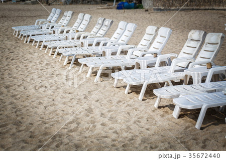 Sun loungers on the beaach Sun loungers on the beaach 35672440