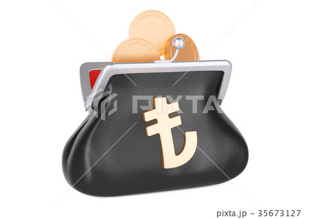 Purse with lira symbol and golden coins 35673127