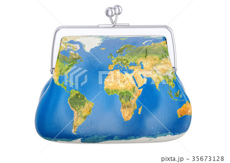 Purse with map of Earth, global commercial 35673128