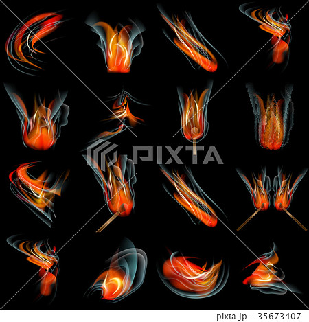 Set of Burn flame fire. abstract background. Vecto 35673407
