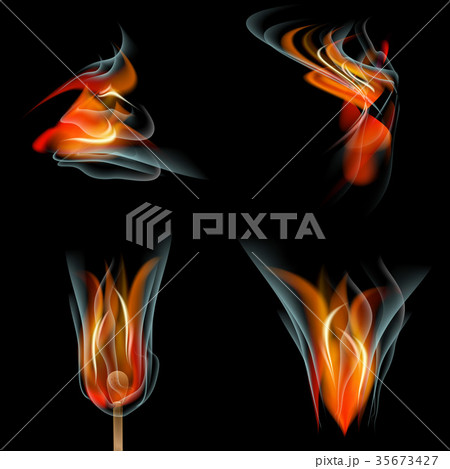 Set of Flames different shapes on a black backgrou 35673427