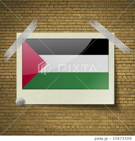 Flags Palestineat frame on a brick background. Vec 35673509