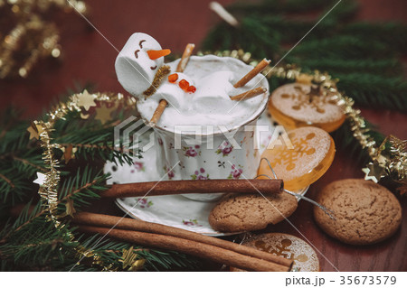 christmas marshmallow man in a cup of coffee 35673579
