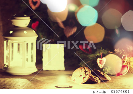 winter collection of candles branch 35674301