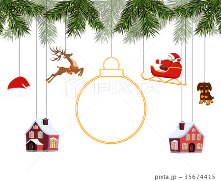 New Year Christmas. Various toys hanging on spruce New Year Christmas. Various toys hanging on spruce 35674415