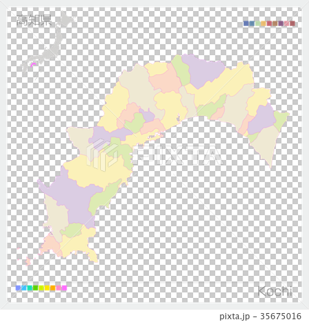 高知県の地図 市町村 色分け のイラスト素材