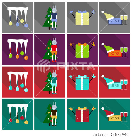 Flat Line Holiday Christmas Icons Set. Vector Set 35675940