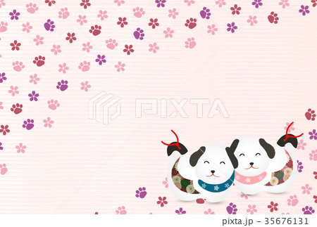 戌 年賀状 肉球 背景 戌 年賀状 肉球 背景 35676131