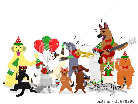 犬と猫のクリスマス グループのイラスト素材