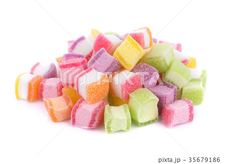 closeup colorful candy and jelly sweet on white 35679186