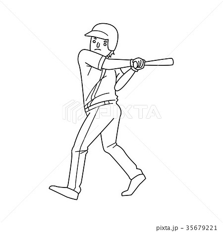 野球のバットでスイングしてるユニフォーム姿の男性のイラスト のイラスト素材