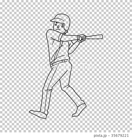 野球のバットでスイングしてるユニフォーム姿の男性のイラスト のイラスト素材