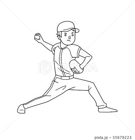 野球のグローブをして球を投げようとしてるピッチャーの男性のイラスト のイラスト素材