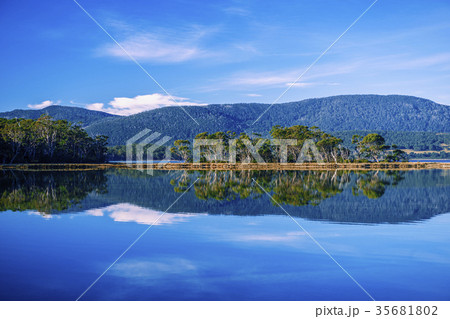 View of Bruny Island beach in the late afternoon. 35681802
