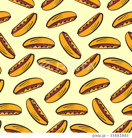 Pattern with cute cartoon american hot dog 35681883
