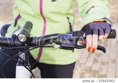 Woman's hand with bright nail Polish on the Woman's hand with bright nail Polish on the 35682062