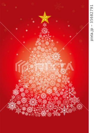 雪の結晶で描いたクリスマスツリー 赤 背景イラスト Christmasのイラスト素材