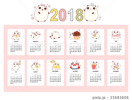 Monthly calendar 2018 with cute pandas 35683606