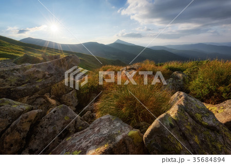 View of the stony hills glowing by evening View of the stony hills glowing by evening 35684894