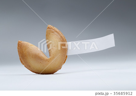 Photo of one Chinese cookie with wish on empty 35685912