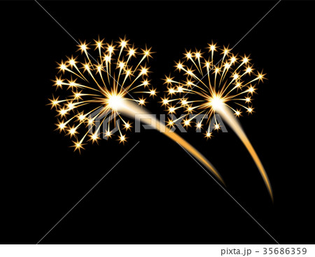 Festive golden firework salute, flash on a black 35686359