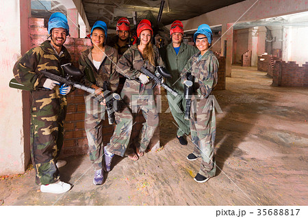 Portrait of red and blue team who are satisfied by the game Portrait of red and blue team who are satisfied by the game 35688817