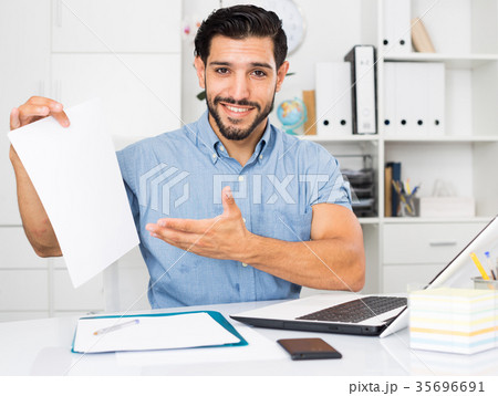 Excited male is talking about successful contract Excited male is talking about successful contract 35696691