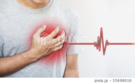 a man touching his heart, heart disease concept 35698016