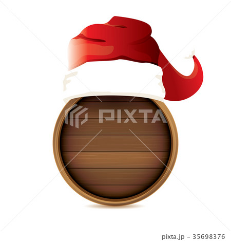 vector red Santa hat with circle wooden board sign vector red Santa hat with circle wooden board sign 35698376