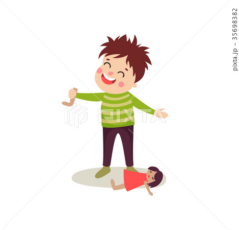 Bad boy with happy face tore off doll s leg, bully 35698382