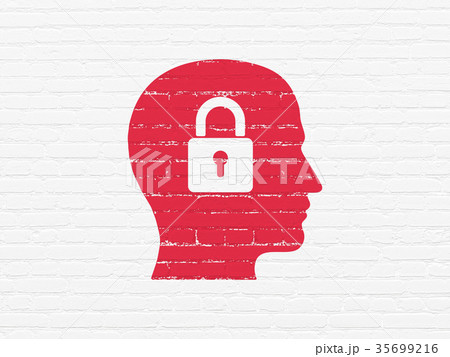 Data concept: Head With Padlock on wall background Data concept: Head With Padlock on wall background 35699216